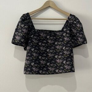 Madewell Hopewell Puff-Sleeve Crop Top in Blurred Ikat in size M